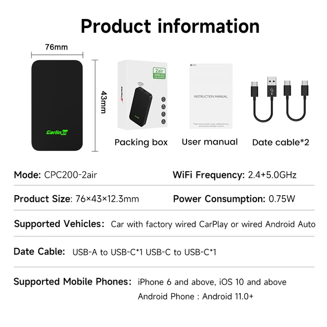 CarlinKit 5.0 2Air Wirless CarPlay & Android Auto Adapter